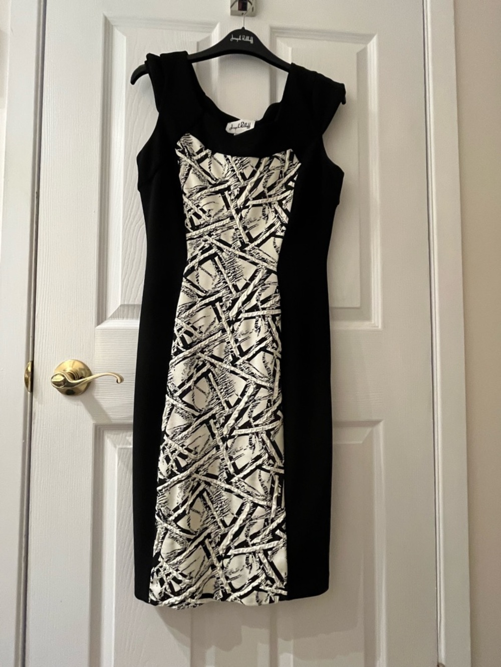 Joseph Ribkoff Black and White Printed Panel Midi Dress